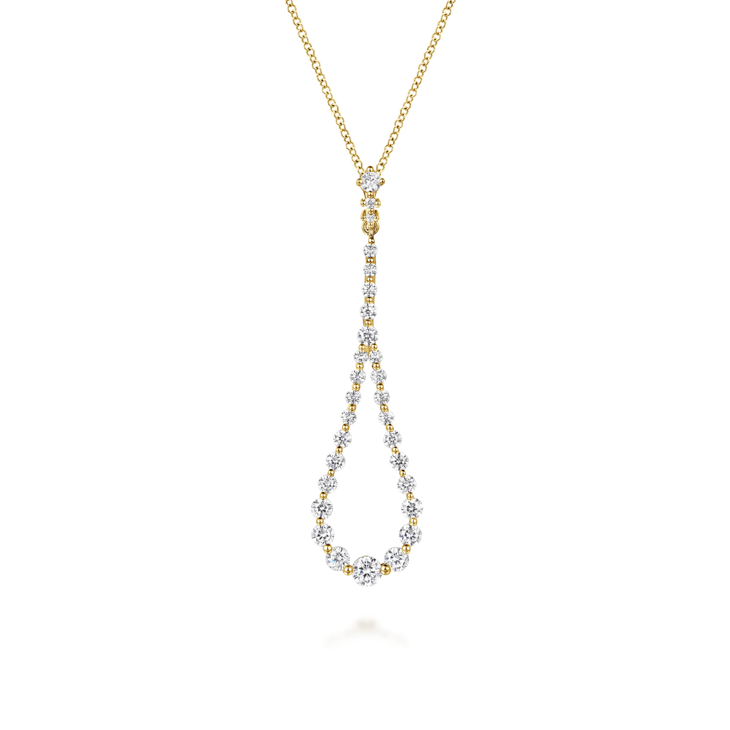 14K Yellow Gold Diamond Pendant Teardrop Necklace - 1.47 ct - Shot 1