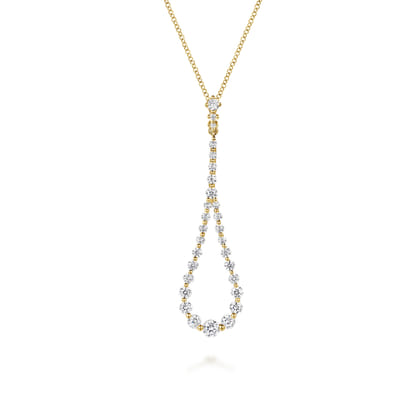14K Yellow Gold Diamond Pendant Teardrop Necklace