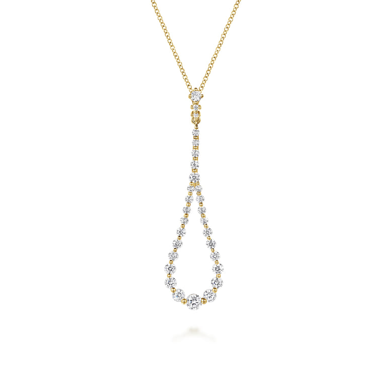 14K Yellow Gold Diamond Pendant Teardrop Necklace - 1.47 ct - Shot 1