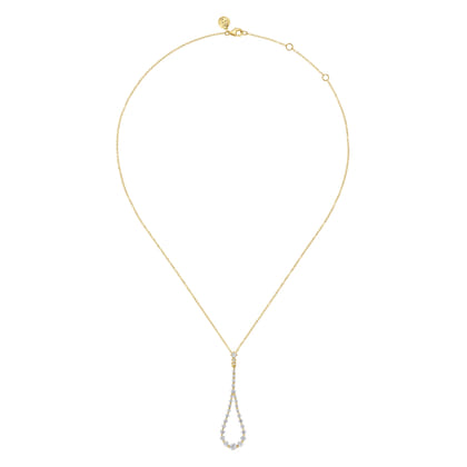 14K Yellow Gold Diamond Pendant Teardrop Necklace