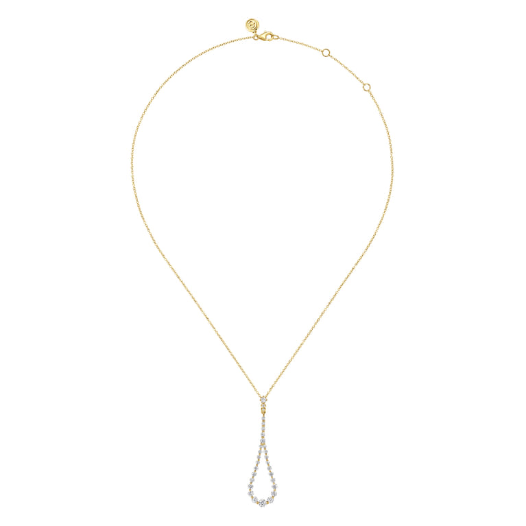 14K Yellow Gold Diamond Pendant Teardrop Necklace - 1.47 ct - Shot 2