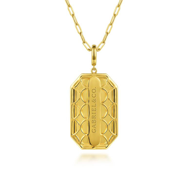 14K Yellow Gold Diamond Personalized Elongated Octagonal Shaped Medallion Pendant Necklace with Hollow Paperclip Chain - 0.5 ct - Shot 4