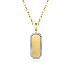 14K Yellow Gold Diamond Personalized Medallion Necklace with Hollow Paperclip Chain