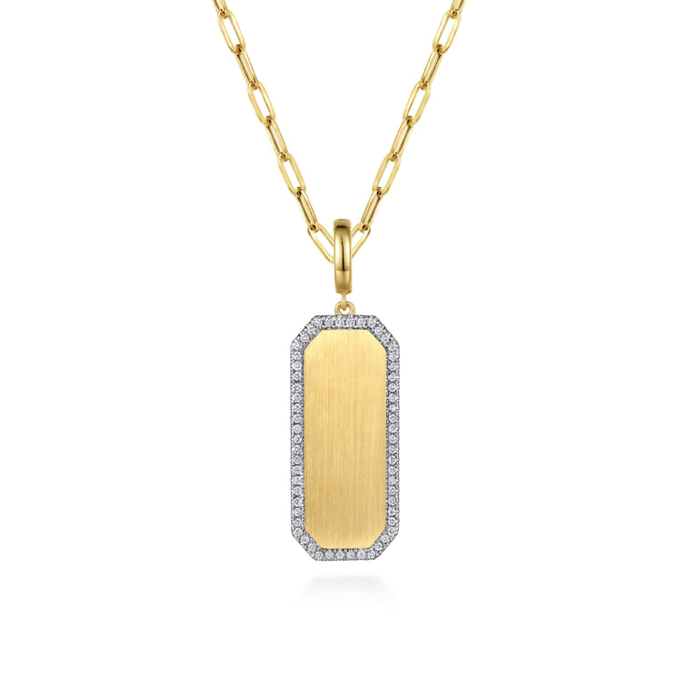 14K Yellow Gold Diamond Personalized Medallion Necklace with Hollow Paperclip Chain - 0.3 ct - Shot 1