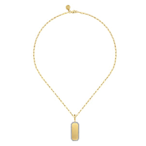 14K Yellow Gold Diamond Personalized Medallion Necklace with Hollow Paperclip Chain