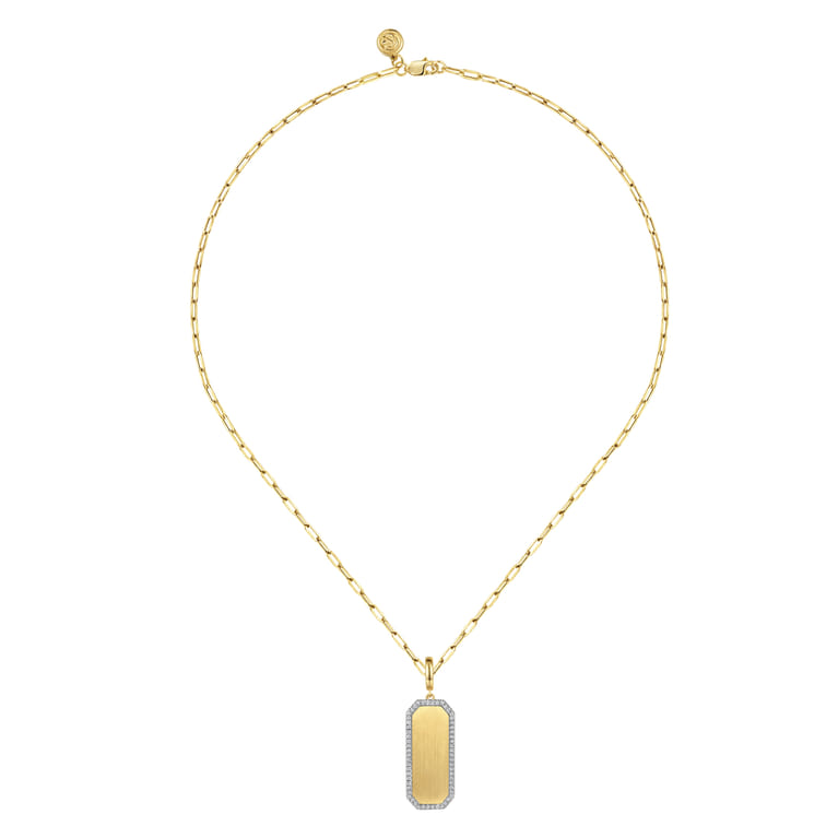 14K Yellow Gold Diamond Personalized Medallion Necklace with Hollow Paperclip Chain - 0.3 ct - Shot 2