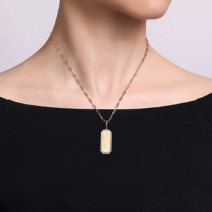 14K Yellow Gold Diamond Personalized Medallion Necklace with Hollow Paperclip Chain