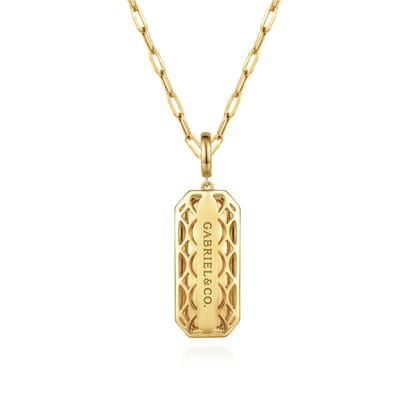 14K Yellow Gold Diamond Personalized Medallion Necklace with Hollow Paperclip Chain
