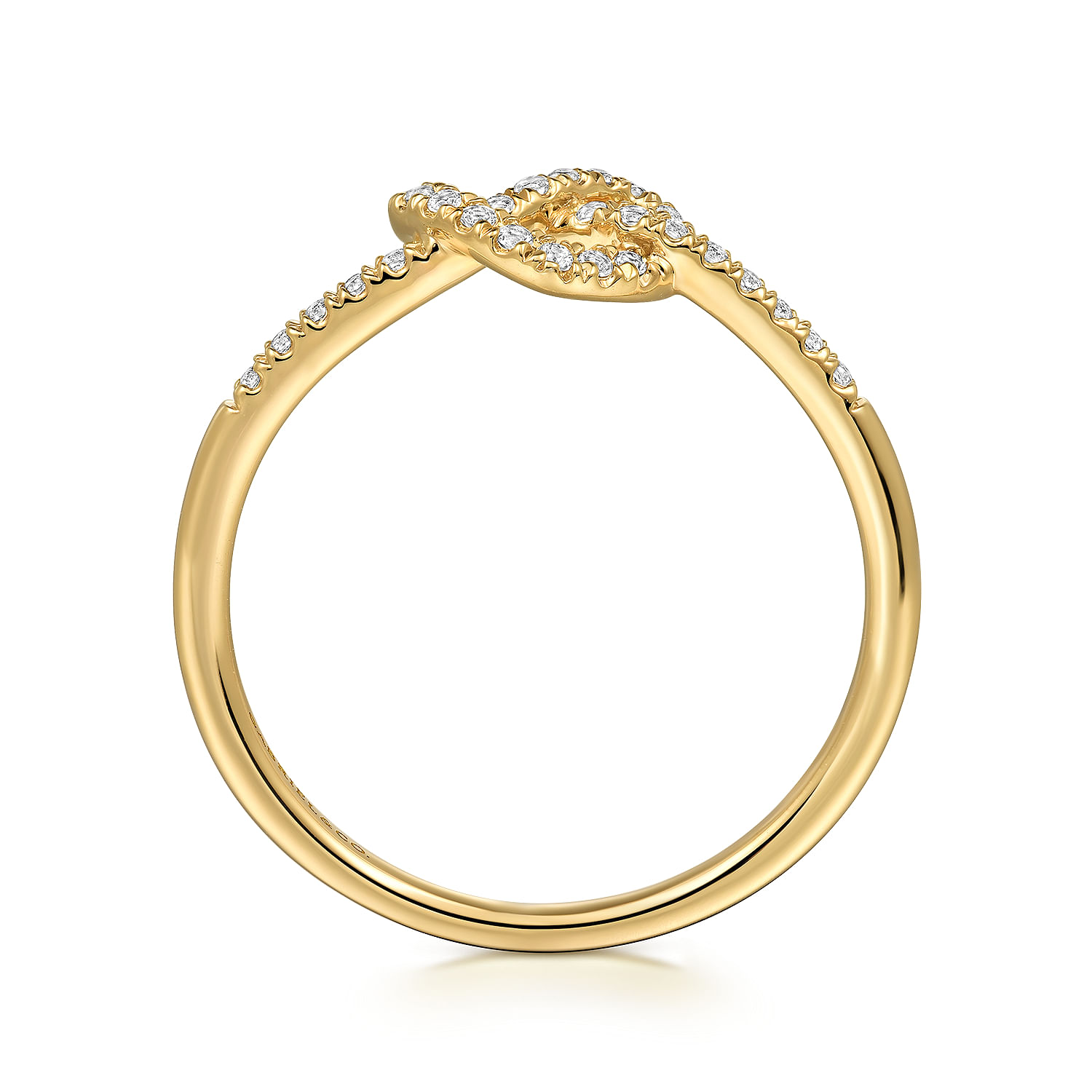 14K Yellow Gold Diamond Pretzel Love Knot Heart Ring
