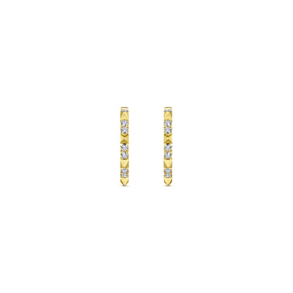 14K Yellow Gold Diamond Pyramid Spike 15mm Huggies