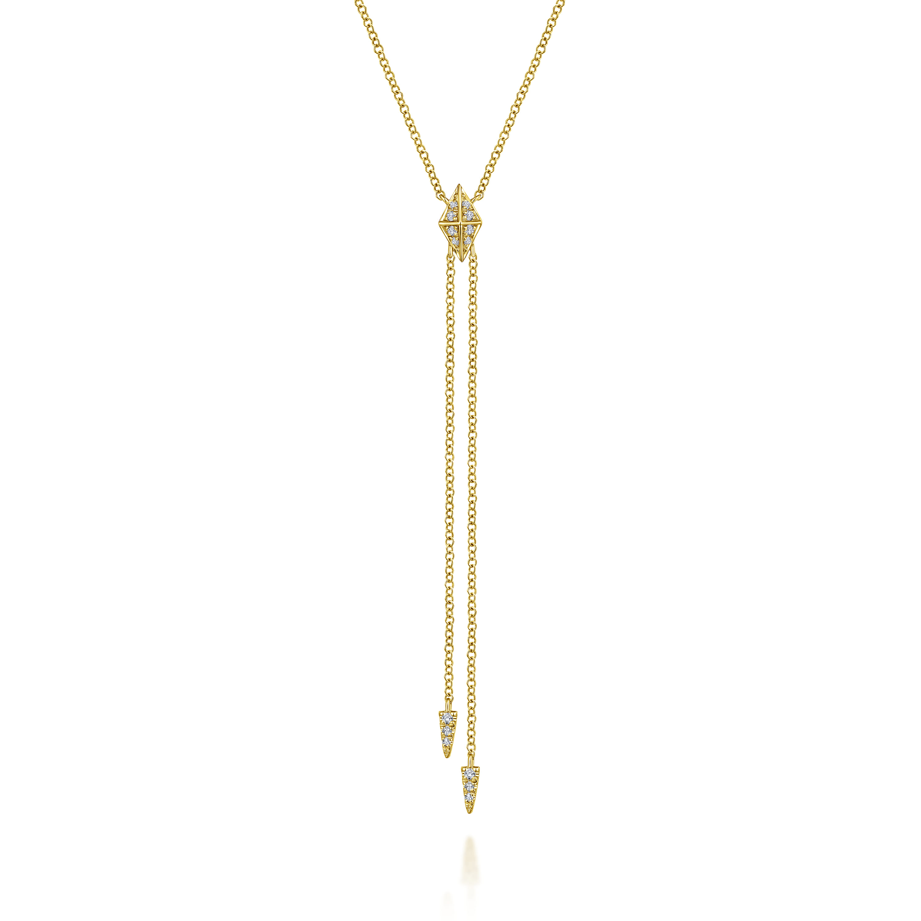 14K Yellow Gold Diamond Pyramid Y Knot Necklace - 0.09 ct - Shot 1