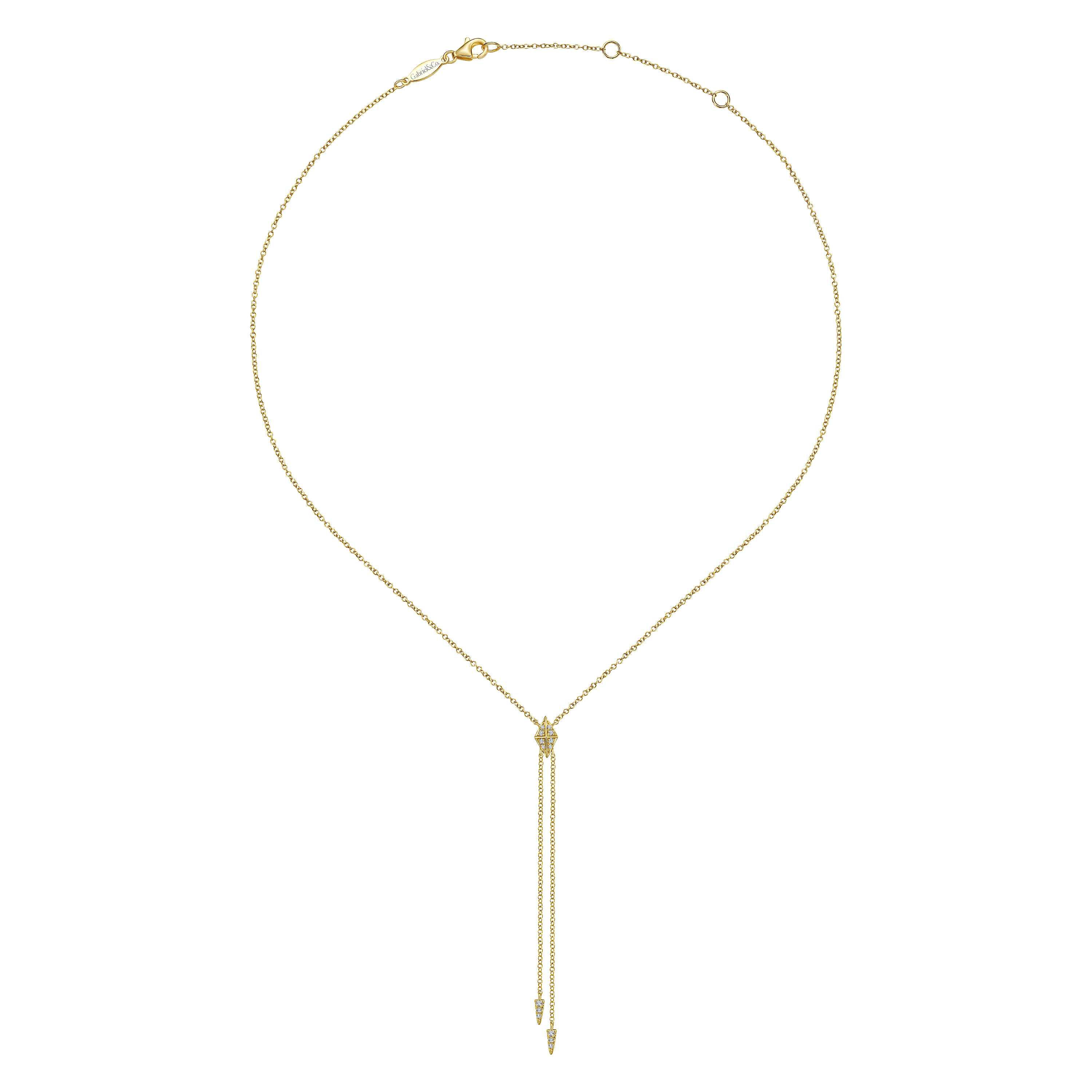 14K Yellow Gold Diamond Pyramid Y Knot Necklace - 0.09 ct - Shot 2