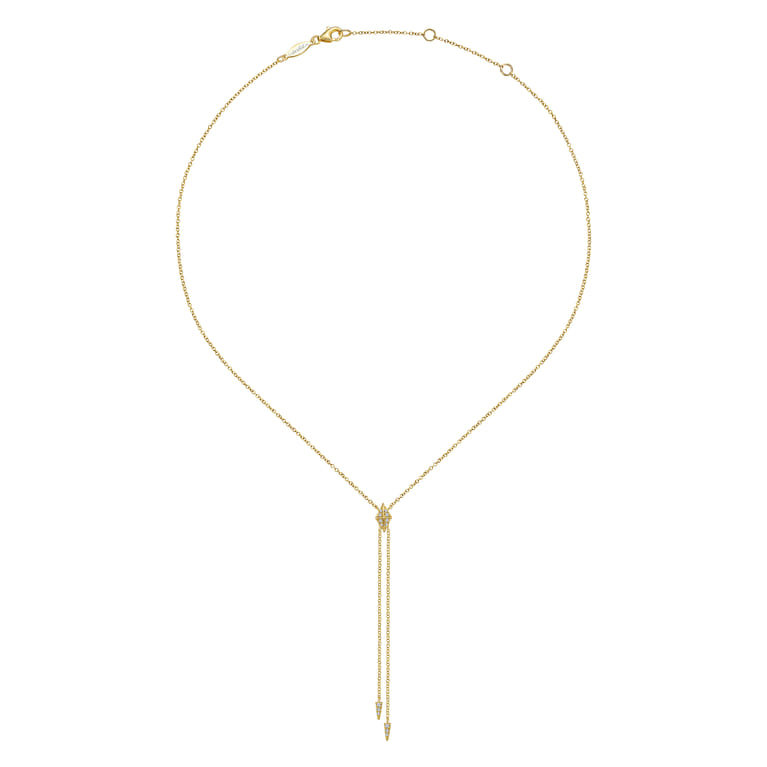 14K Yellow Gold Diamond Pyramid Y Knot Necklace - 0.09 ct - Shot 2