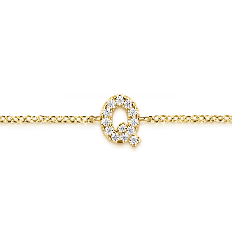 14K Yellow Gold Diamond Q Initial Chain Bracelet - 0.08 ct - Shot 2