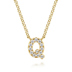 14K Yellow Gold Diamond Q Initial Pendant Necklace