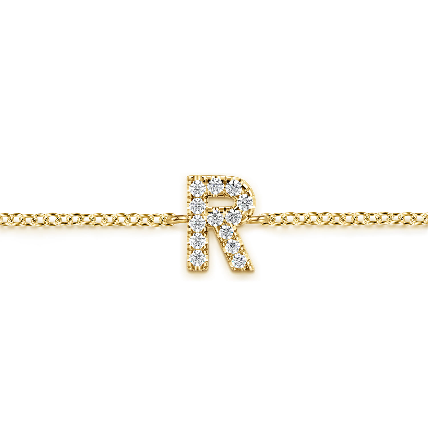 14K Yellow Gold Diamond R Initial Chain Bracelet - 0.08 ct - Shot 2