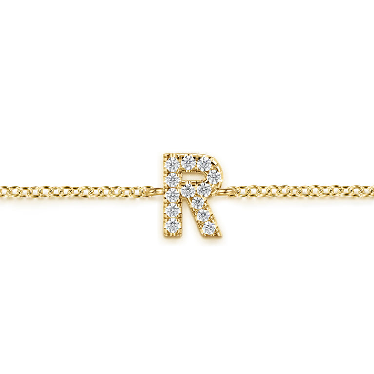 14K Yellow Gold Diamond R Initial Chain Bracelet - 0.08 ct - Shot 2