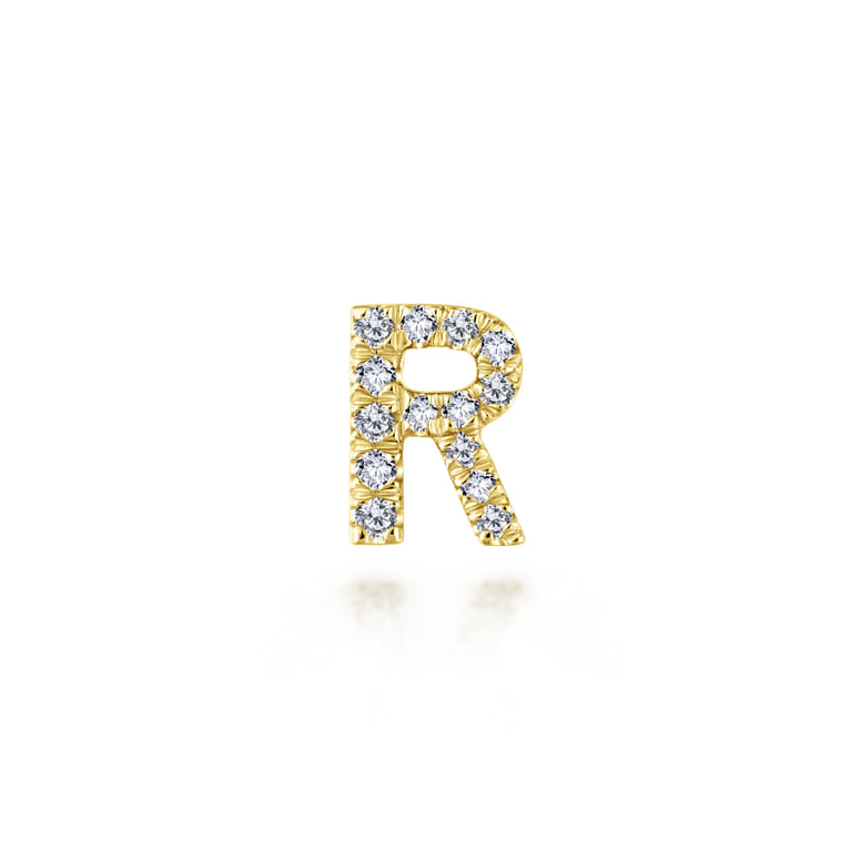 14K Yellow Gold Diamond R Initial Locket Charm - 0.05 ct - Shot 1
