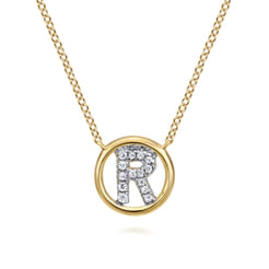 14K Yellow Gold Diamond R Initial Pendant Necklace