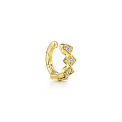 14K Yellow Gold Diamond Rhombus Pattern Single Cuff Earring
