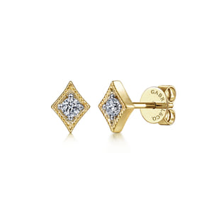 14K Yellow Gold Diamond Rhombus Stud Earrings