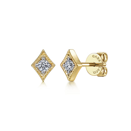 14K Yellow Gold Diamond Rhombus Stud Earrings