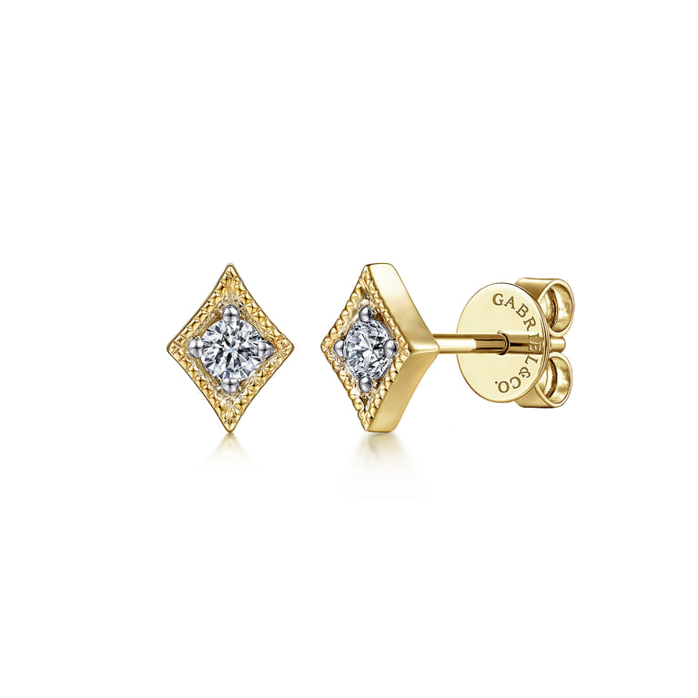 14K Yellow Gold Diamond Rhombus Stud Earrings - 0.18 ct - Shot 1