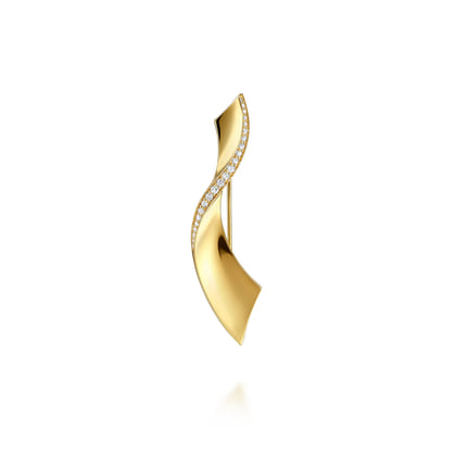 14K Yellow Gold Diamond Ribbon Pin