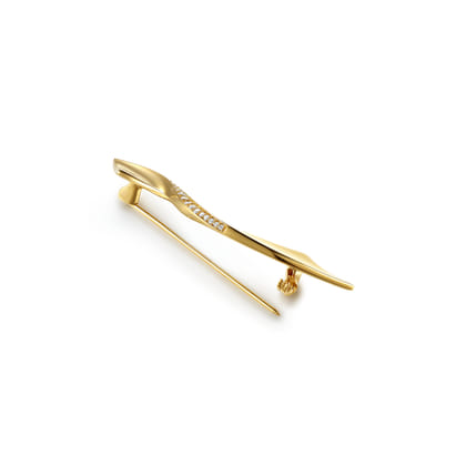 14K Yellow Gold Diamond Ribbon Pin