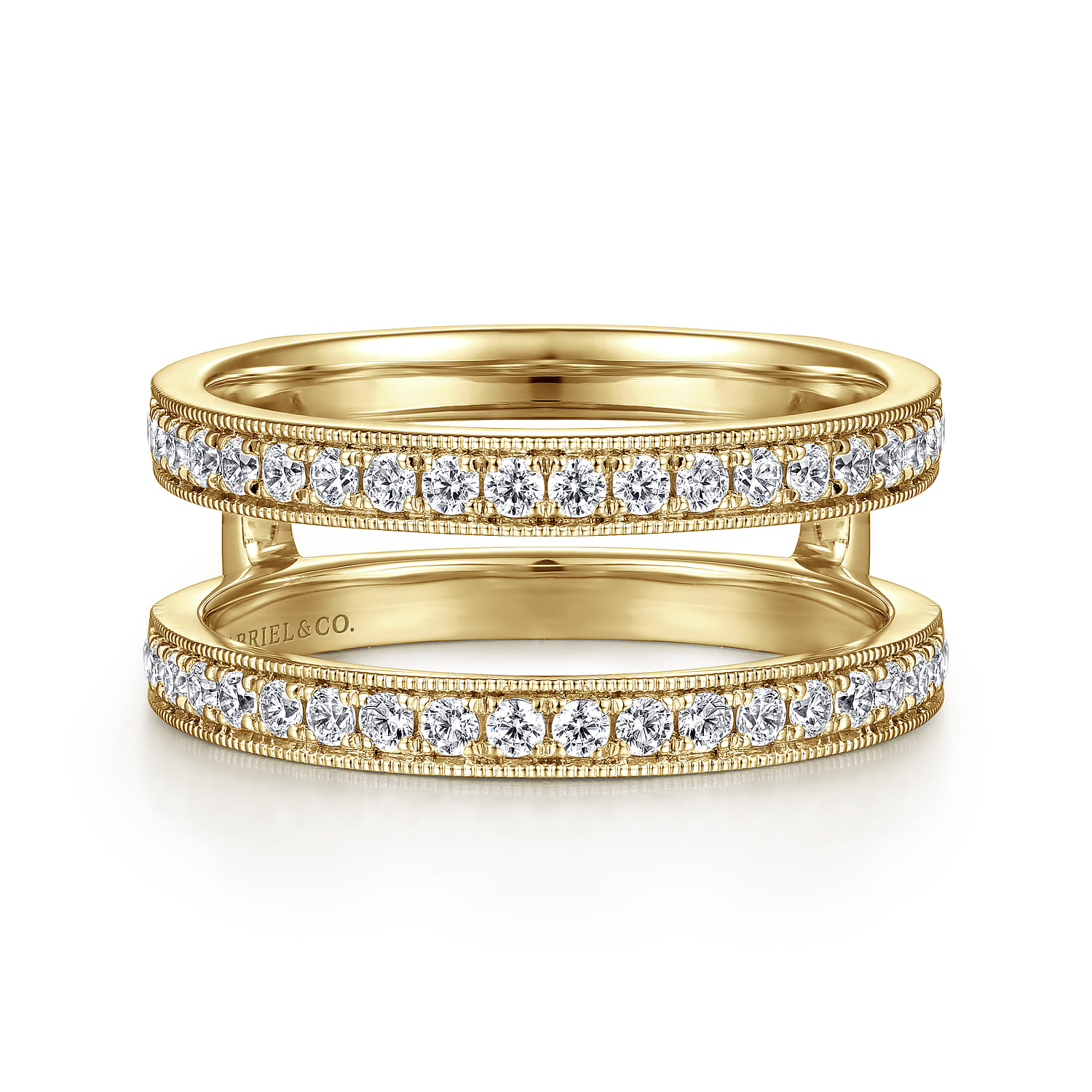 Enhancer Wedding Ring in 14k Yellow Gold with Round Natural Diamond at Gabriel & Co. - Shot 1