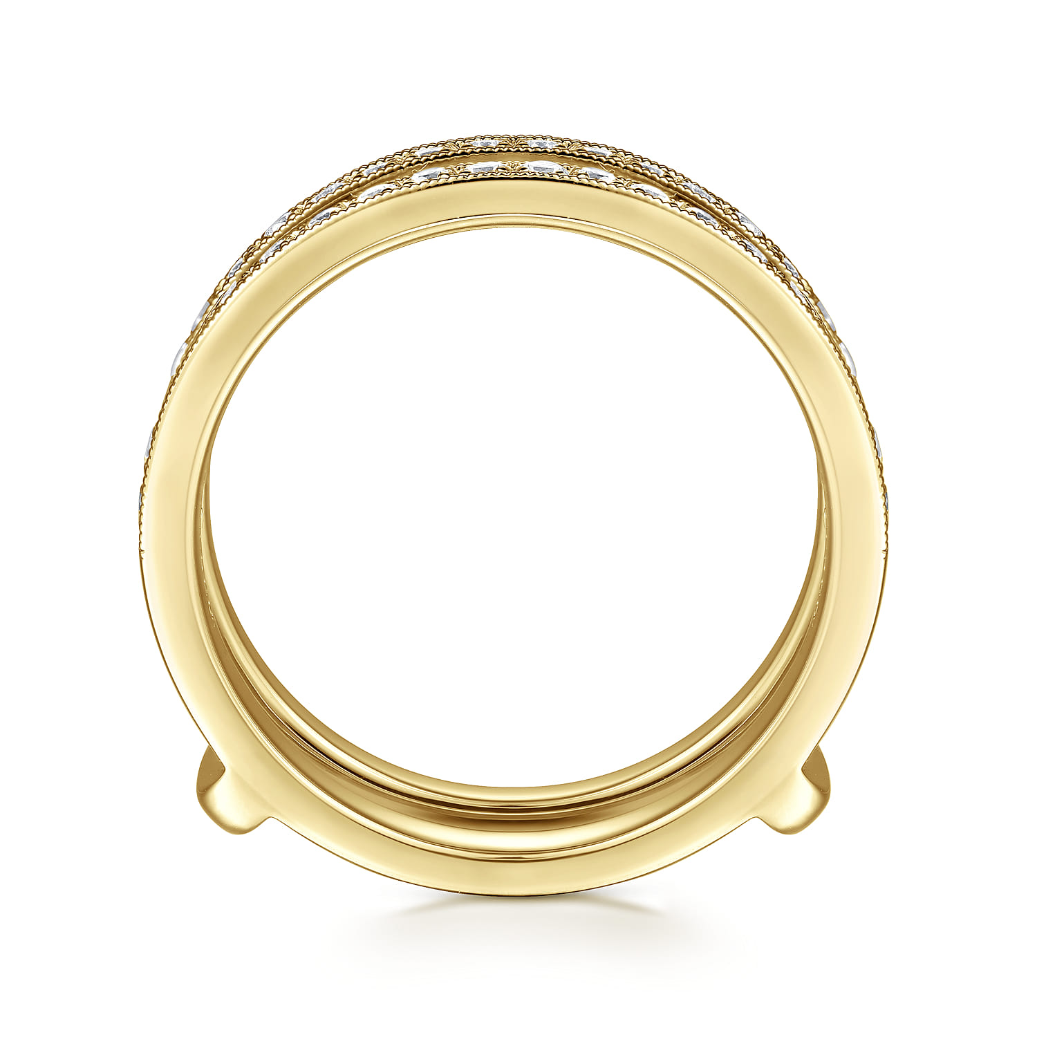 Enhancer Wedding Ring in 14k Yellow Gold with Round Natural Diamond at Gabriel & Co. - Shot 2