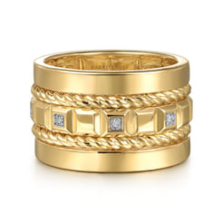 14K Yellow Gold Diamond Rope Easy Stackable Cigar Band