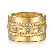 14K Yellow Gold Diamond Rope Easy Stackable Cigar Band