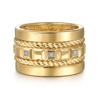 14K Yellow Gold Diamond Rope Easy Stackable Cigar Band