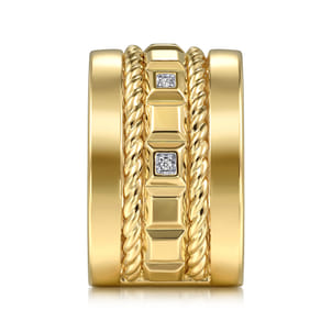 14K Yellow Gold Diamond Rope Easy Stackable Cigar Band