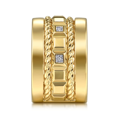 14K Yellow Gold Diamond Rope Easy Stackable Cigar Band
