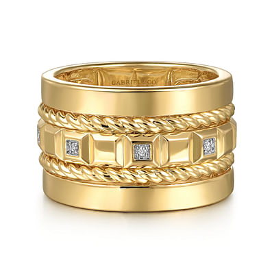 14K Yellow Gold Diamond Rope Easy Stackable Ladies Ring