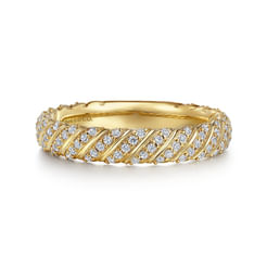 14K Yellow Gold Diamond Rope Stackable Ladies Ring
