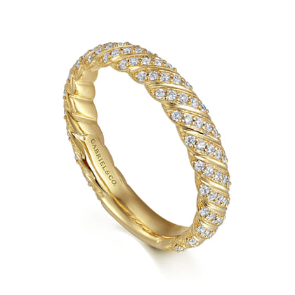 14K Yellow Gold Diamond Rope Stackable Ladies Ring