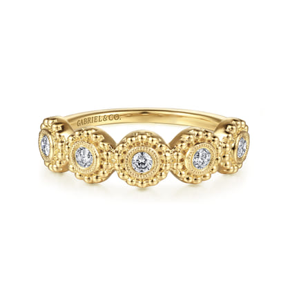 14K Yellow Gold Diamond Round Shape Bujukan Stackable Ring