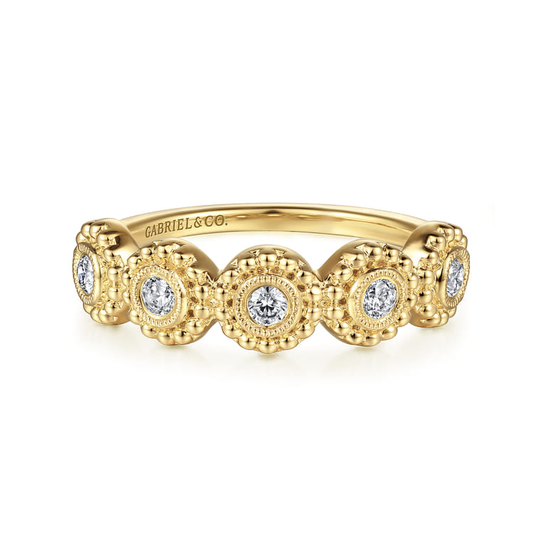 14K Yellow Gold Diamond Round Shape Bujukan Stackable Ring - 0.2 ct - Shot 1