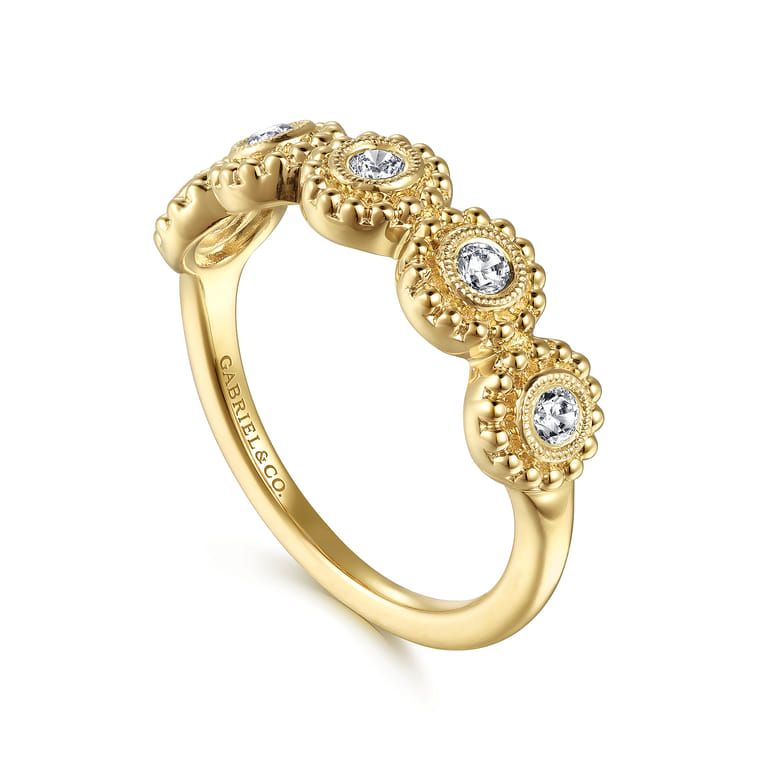 14K Yellow Gold Diamond Round Shape Bujukan Stackable Ring - 0.2 ct - Shot 3