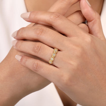 14K Yellow Gold Diamond Round Shape Bujukan Stackable Ring