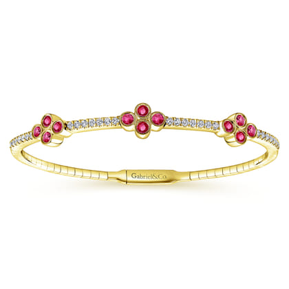 14K Yellow Gold Diamond  Ruby Bangle