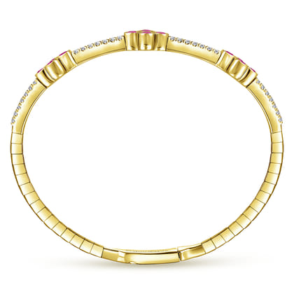 14K Yellow Gold Diamond  Ruby Bangle