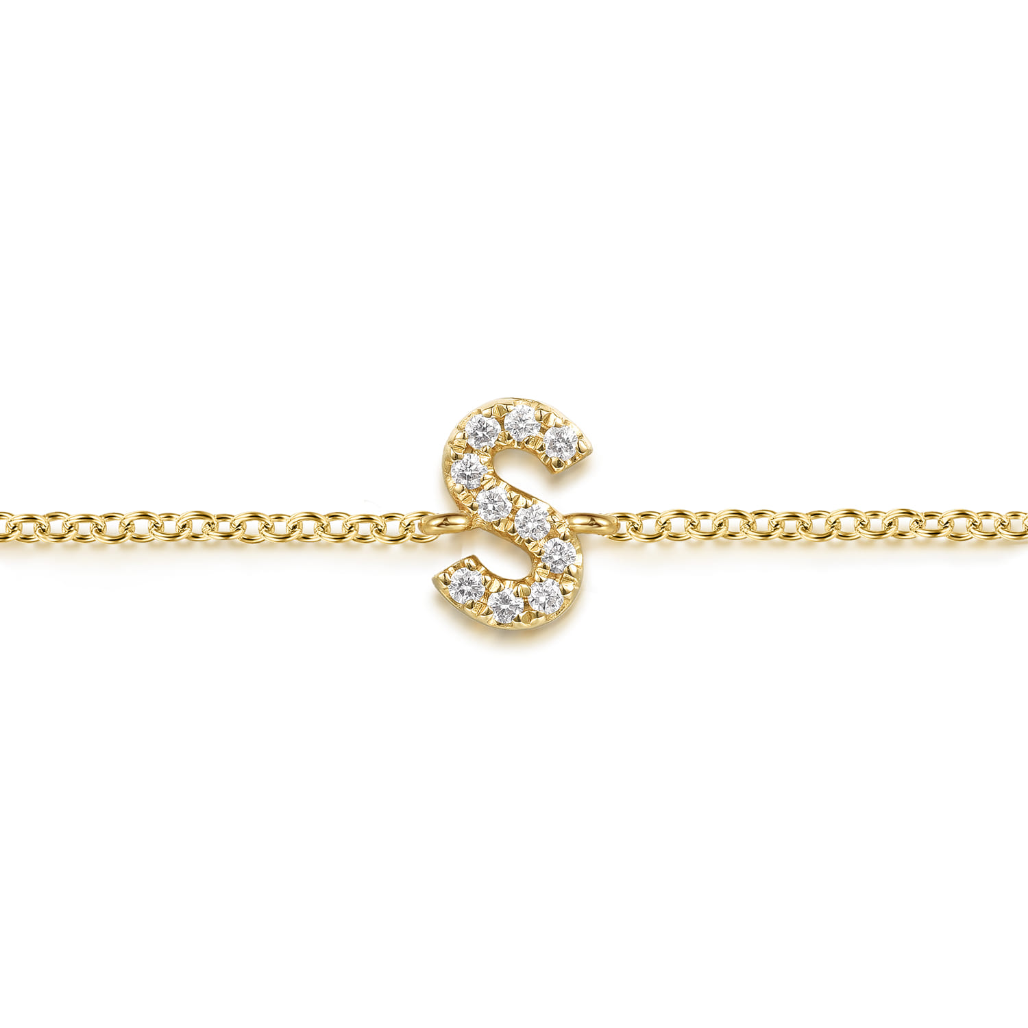 14K Yellow Gold Diamond S Initial Chain Bracelet - 0.06 ct - Shot 2