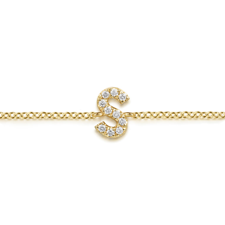 14K Yellow Gold Diamond S Initial Chain Bracelet - 0.06 ct - Shot 2