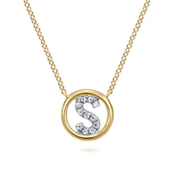 14K Yellow Gold Diamond S Initial Pendant Necklace