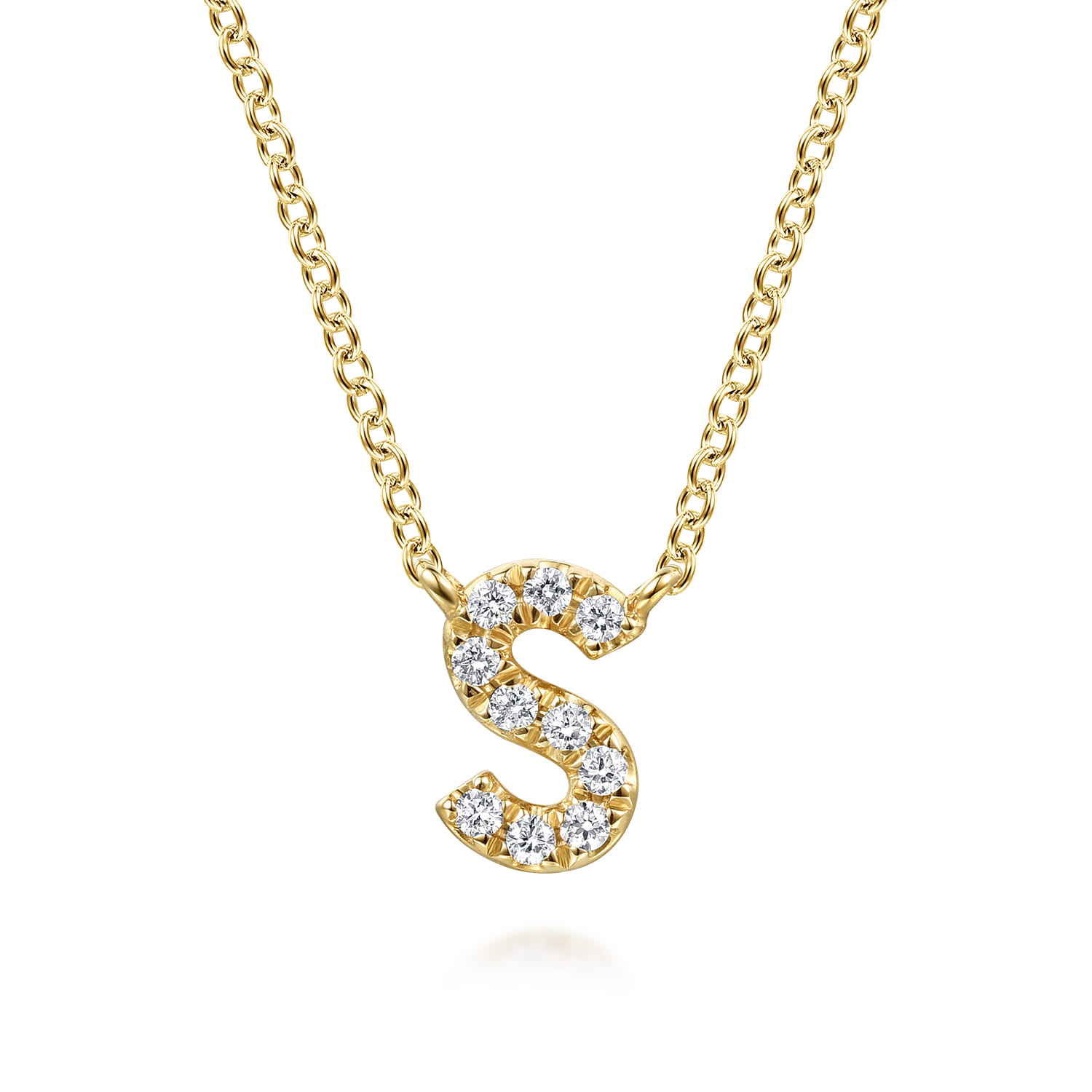 14K Yellow Gold Diamond S Initial Pendant Necklace - 0.06 ct - Shot 1