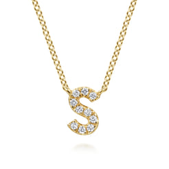 14K Yellow Gold Diamond S Initial Pendant Necklace